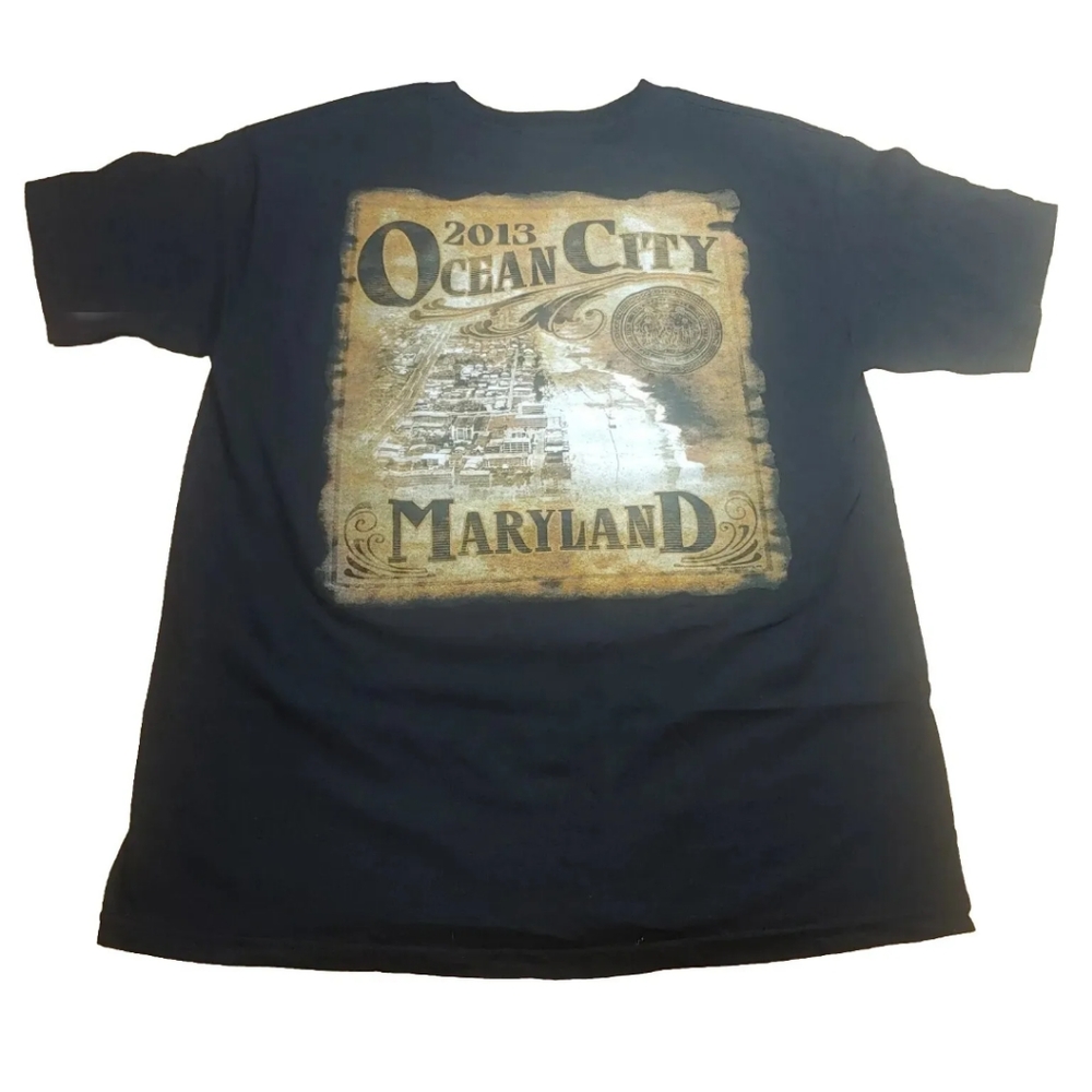 New Hot Leathers T-shirt Graphic Ocean City Maryland 2013 Biker Moto Tee Adult L